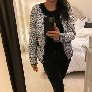Quilted blue and white blazer